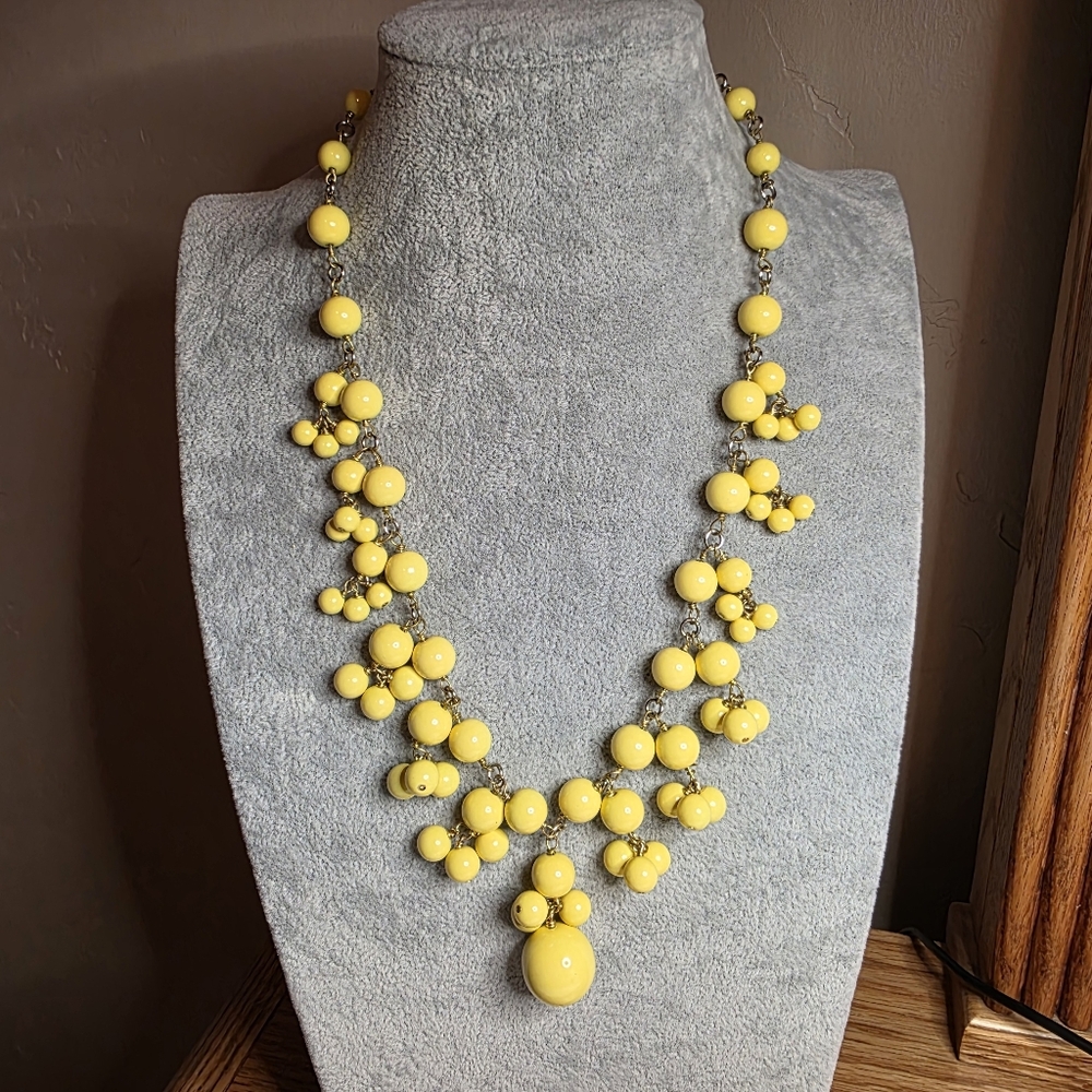 Talbots Lemon Yellow Beaded Acrylic Statement Necklace